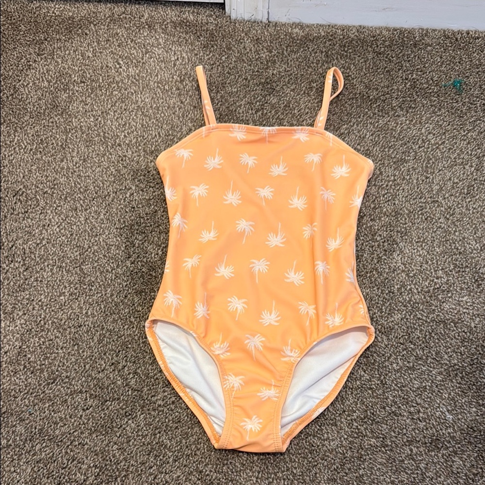 Old Navy Kids Swim One Piece in Orange with White Palm Print